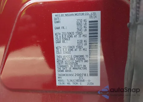 2025 Nissan Pathfinder Platinum 4Wd z USA, uszkodzony, nr VIN 5N1DR3DJXSC200781